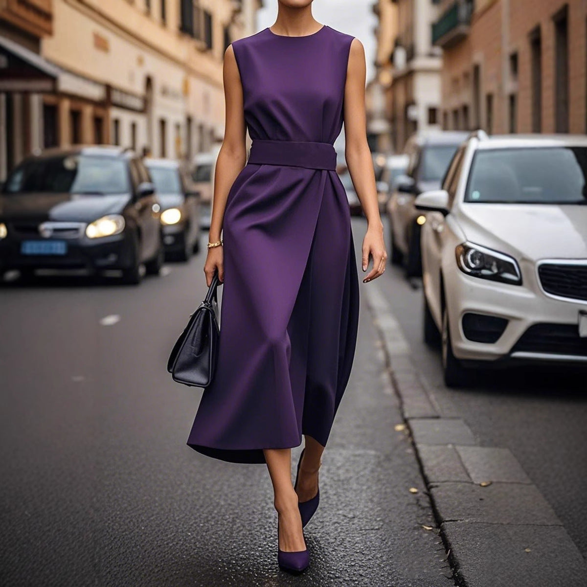 Elena – Elegancka Sukienka Midi z Szerokimi Rękawami